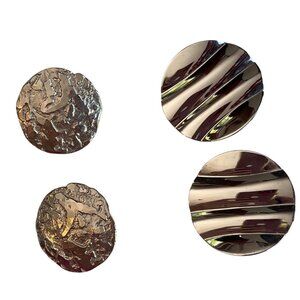 2 Pairs Of Vintage Metal Earrings Rippled Silver & Textured Silver Round Designs